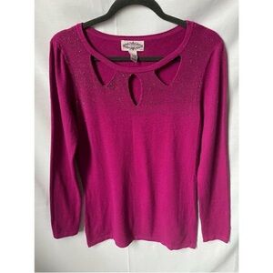 Embellished Keyhole Sweater - Fuchsia